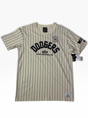 Alpha Industries Dodgers Pinstripe Crew Neck T-Shirt - Cream/Black